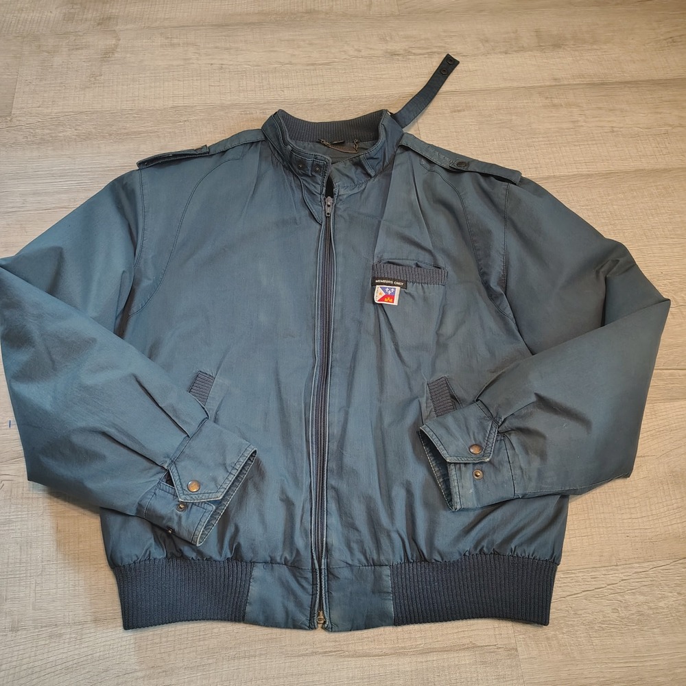 Vintage Members Only Racer Jacket Mens 42 Blue Cotton Removable Fleece Liner 80s